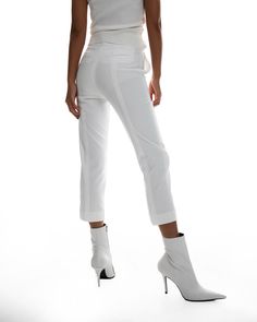 Classic straight leg fitted capri pants. Cropped style. Zippered with stitched detailing. Model is in MINUSEY S. ✔️ Free worldwide express shipping over $100✔️ Loved by 6,500+ customers✔️ Limited edition collections, maximum styleStay ahead of the trend with can’t-find-anywhere-else staples. Your closet will thank you 💕 * MINUSEY S = EU 34, US 2* MINUSEY M = EU 36, US 4* 85% Polyester / 15% PU Leather* Dry clean* Made in Korea - Model Height: 172cm/5'7" (US2, EU34) Elegant White Cropped Leg Pants, Elegant White Cropped Pants, Chic Fitted Straight Leg Capris, Fitted Bottoms With Cropped Leg And Seam Detailing, Fitted Bottoms With Seam Detailing And Cropped Leg, Elegant Fitted Cropped Leg Capris, Elegant Fitted Ankle-length Capris, White Fitted Tapered Leg Pants, Fitted Bottoms With Seam Detailing For Spring