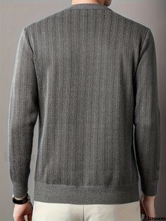 Russoo - Mens Casual Mid-Stretch Crew Neck Pullover: Versatile Knitted Cable Sweater for Fall and Winter Warmth Gray Cotton Textured Knit Sweater, Gray Textured Knit Cotton Sweater, Gray Textured Knit Turtleneck Sweater, Gray Crew Neck Sweater With Knit Fabrication, Gray Knit Sweater With Crew Neck, Gray Stretch Knit Sweater, Stretch Gray Knit Sweater, Stretch Knitted Crew Neck Sweater, Knitted Crew Neck Sweater With Stretch