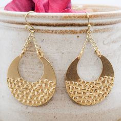 Textured Hammered Crescent Hoop Earrings, Nicki Lynn Jewelry Wilmington Nc, Ear Hook, Gold Texture, Clothing Styles, Brass Chain, Raw Brass, Crescent, Crochet Earrings, Jewelry Earrings