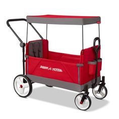 the radio flyer wagon is red and grey