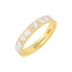 Always Wedding Band, White Stackable Enamel Jewelry, White Enamel Stackable Ring, White Stackable Enamel Ring, Elegant Stackable Enamel Ring For Anniversary, Stackable Round Enamel Ring For Anniversary, White Enamel Anniversary Rings, Enamel Wedding Band, Stackable Yellow Gold Enamel Ring For Anniversary