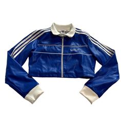 Brand New In Perfect Condition. S5-0324 Product Details Full Zipper Front Long Sleeves High Neckline Cropped Length Ribbed Trim Style In0815 Composition: 100% Polyurethane Size: Womens S Condition: New With Tags Royal Blue Jacket, Cropped Faux Leather Jacket, Street Jacket, Blue Leather Jacket, Trim Styles, Adidas Crop, Adidas Jackets, Faux Leather Jacket, Baseball Jacket