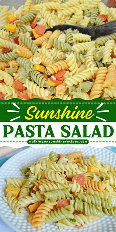 This simple Sunshine Pasta Salad will brighten up your meal! It's a light and flavorful dish perfect for lunch, picnics, or a quick weeknight dinner. Fun Pasta Salad, Homemade Pasta Salad Recipes, Easy Simple Pasta Salad, Easy Rotini Pasta Salad, Pasta Salad Recipes Kid Friendly, Easy Cold Pasta Salad Recipes Simple Healthy, Pasta Salad For Picky Eaters, Quick Pasta Salad Recipes, Rotini Pasta Salad Recipes