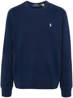 navy blue cotton jersey texture crew neck long sleeves signature Polo Pony embroidery at the chest ribbed cuffs and hem Blue Crew Neck Sweater With Ribbed Neckline, Blue Crew Sweater With Ribbed Neckline, Navy Long Sleeve Sweatshirt With Embroidered Logo, Navy Cotton Crew Neck Sweater, Navy Crew Top With Ribbed Cuffs, Navy Crew Neck Top With Ribbed Cuffs, Navy Long Sleeve Sweatshirt With Ribbed Collar, Blue Cotton Sweatshirt With Ribbed Neckline, Navy Long-sleeve Sweatshirt With Ribbed Collar