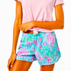 Lilly Pulitzer Ocean Trail Short In Maldives Green Turtle Wave (Lovely Turquoise Green, Pink, And Blue Undersea Coral And Hidden Turtles). Super Adorable 4" Luxletic Short With Built In Full Undershort And Interior Back Pocket. Mesh Insets At Sides. Perfect For The Gym, Lounging, And Your Next Vacation! Breeze Woven (100% Polyester) Machine Wash Cold, Delicate Cycle These Are Excellent Condition. Absolutely New Machine Washed Pink Beachwear Pajama Shorts With Built-in Shorts, Pink Stretch Shorts For Poolside, Pink Shorts For Poolside Occasion, Pink Elastic Waistband Shorts For Pajama Party, Summer Stretch Pink Pajama Shorts, Stretch Pink Summer Pajama Shorts, Pink Summer Shorts For Poolside, Pink Shorts For Poolside, Pink Short Bottoms For Poolside