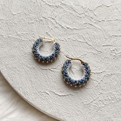 Denim Beaded Hoop Earrings Blue White and Gold Seed Bead Hoop Earrings Ready to Ship Gift Under 40 for Mom - Etsy Seed Bead Hoop Earrings, Bead Hoop Earrings, Beaded Hoop Earrings, Beaded Hoops, Earrings Blue, Seed Bead Jewelry, Colored Denim, Seed Bead, Seed Beads