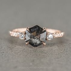 black diamond Rings 2023, Hexagon Diamond Ring, Cute Engagement Rings, Black Diamond Engagement, Hexagon Diamond, Unique Diamond Rings, Black Diamond Ring Engagement, Rings Rings, Unique Diamonds