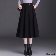 Olivia Mark - Womens Flounced High-Waisted Midi Skirt with Pleated Style and Winter-length Design Long Skirt Winter, High Waisted Pleated Skirt, Skirts Midi High Waisted, Pleated Maxi Skirt, Winter Skirt, Elegant Skirt, Pleated Midi Skirt, Types Of Skirts, Winter Dresses