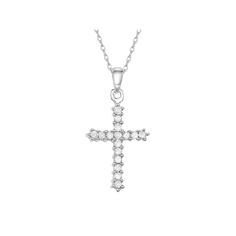 Elevate your look with divine style when you add this diamond cross pendant to your ensemble. Click on this JEWELRY & WATCHES GUIDE to learn about fit, styles, materials and more!PENDANT DETAILS Pendant length: .91 in. Chain length: 18 in. Clasp: spring-ring Metal: 10k white gold DIAMOND DETAILS Total weight: 1/4 ct. Shape: round Color grade: H-I Clarity: I1-I2 Setting: prong Image(s) may be enlarged to show detail.Diamond weights are approximate. Diamond total weights may vary between .01 and . Diamond Cross Pendants, Diamond Cross, Ring Metal, Elevate Your Look, Metal Rings, White Gold Diamonds, Spring Rings, Chain Lengths, Cross Pendant