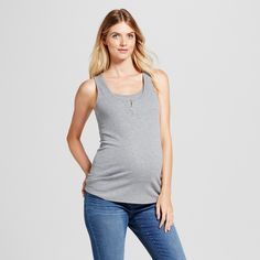 Maternity Nursing Henley Tank - Isabel Maternity by Ingrid & Isabel Heather Gray XL, Women's Nursing Tank, Maternity Tank Tops, Pregnancy Wardrobe, Maternity Shorts, Maternity Nursing, Hem Style, Floral Print Shorts, Maternity Tops, Heather Gray