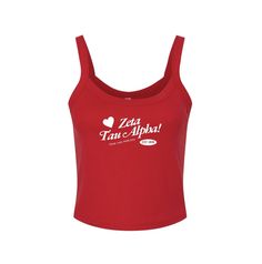 a women's red tank top with the words zest, fun and apparel on it