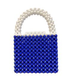 Handmade Royal Blue and White Beaded Bag Acrylic beads, magnetic closure Height: 6 inches/15.24 cm Length side to side: 6.5 inches/16.5 cm Width: 2 inches/5 cm Side To Side, Beaded Bag, Acrylic Beads, Collar Shirts, Magnetic Closure, Straw Bag, 6 Inches, What To Wear, Royal Blue