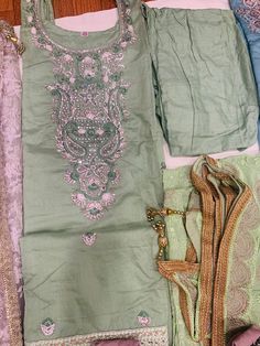 The sizes are available of 38, 40, 42, 46.  All sizes almost going out of EID. Suits are readymade. Sequins work with embroidered organza materials. Dupatta heavy work with beautiful lace n lotkons. Bollywood Pista Green Salwar Kameez With Intricate Embroidery, Unstitched Pista Green Tissue Silk Suit, Pista Green Unstitched Tissue Silk Suit, Pista Green Tissue Silk Set With Intricate Embroidery, Pista Green Embroidered Tissue Silk Sets, Pista Green Intricately Embroidered Tissue Silk Sets, Pista Green Salwar Kameez With Dabka Work In Organza, Unstitched Pista Green Salwar Kameez With Intricate Embroidery, Pista Green Organza Salwar Kameez With Dabka Work