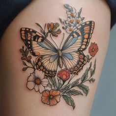 Radiant Back Of Thigh Tattoo Tattoo Design Kit Detailed Butterfly Tattoo Design, Do You Suppose Shes A Wildflower Tattoo, Floral Line Tattoo, Top Of Shoulder Tattoos For Women, Wood Cut Tattoo, Secret Garden Tattoo, Floral Tattoo Stencil, Autumn Tattoos, Butterfly Arm Tattoo