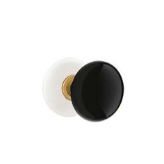 black and white door knob with gold accents