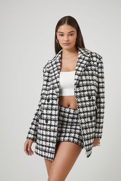 Houndstooth Pattern, Tweed Blazer, Dress Romper, Outerwear Jackets, Style Guides, Double Breasted, Fitness Models, Forever 21, Rompers