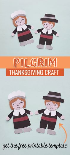 the thanksgiving craft is made with paper and cut out to look like pilgrims, which are