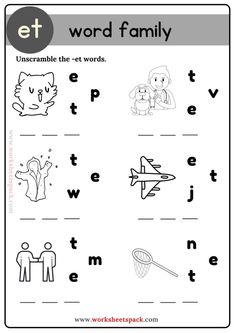 worksheet with words and pictures for the word family