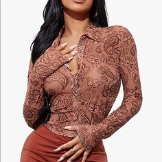 New Without Tags Sheer Mod Fit Cool Top That Protects From Button Front Discount On Bundles Twist Front Crop Top, Stripped Tops, Cotton Crop Top, Paisley Top, Cropped Tube Top, Knit Crop Top, Shein Tops, Women Tops, Silk Top