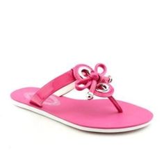 Color: Pink Halogram Style: Thong Silver Hardware Bow Detail .5” Heel Size: 7 Condition: New, Slight Wrinkling On Inside Of Strap, Pic 7 Reflects Chic Pink Flip Flops For Summer, Spring Toe Post Flip Flops, Feminine Open Toe Sandals For Beach, Chic Pink Flip Flops For Beach, Chic Pink Beach Flip Flops, Adjustable Synthetic Spring Flip Flops, Feminine Synthetic Sandals For The Beach, Spring Summer Toe Post Flip Flops, Summer Toe Post Flip Flops For Spring