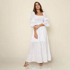 Enjoy This Summer With This Beautiful Dress- Disfruta Del Verano Con Este Hermoso Vestido 100%Linen-100%Lino Size One-Size Talla Nica Color:White Ref:Ve061 Fitted Maxi Dress With Gathered Sleeves For Vacation, Elegant Maxi Dress With Gathered Sleeves For Vacation, Citron Dress, Sage Maxi Dress, Pocket Maxi Dress, Long Slip Dress, Orange Maxi Dress, Embellished Maxi Dress, White Boho Dress