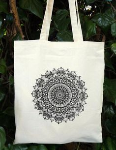 Mandala printed cotton tote bag | Etsy Cotton Screen Print Bag As Gift, Cotton Screen Print Bag Gift, Screen Print Cotton Bag For Gift, White Hand Printed Bag For Gift, White Hand Printed Bags As Gifts, White Screen Printed Bag As Gift, White Hand Printed Bags For Gifts, White Hand Printed Bag For Daily Use, White Screen Print Bag As Gift