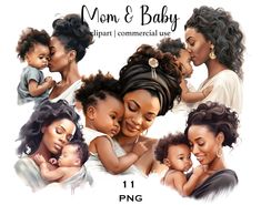 Mothers Day Graphic, Black Baby Art, Minimal Watercolor, Princess Clipart, Mom Clipart, African American Artwork, Png Illustration, Png Art, Card Party