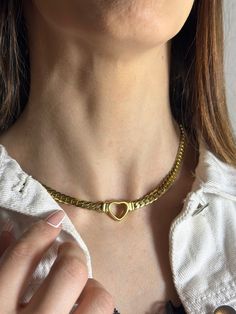 "HEART NECKLACE Features Gold Filled (Tarnish- resistant for years) Waterproof Necklace size is adjustable. (16\" to 24\")" Adjustable Clavicle Chain Choker For Valentine's Day, Valentine's Day Adjustable Clavicle Chain Choker, Metal Heart Pendant Choker, Heart Shaped Choker Necklace With Adjustable Chain For Gift, Heart Choker Necklace With Adjustable Chain As Gift, Valentine's Day Choker Necklace With Adjustable Chain, Gold Heart Shaped Clavicle Chain Choker, Trendy Heart Charm Necklace For Anniversary, Adjustable Chain Heart Choker Necklace