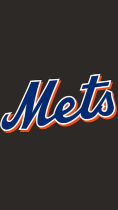 the new york mets logo is shown in blue, orange and white on a black background