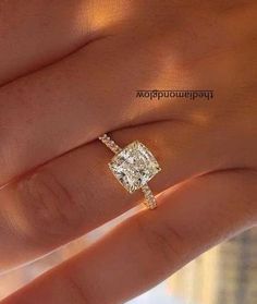 Pave Cushion Engagement Ring, Wedding Rings Engagement Cushion, Cushion Cut Engagement Ring With Halo, Square Rings Engagement, Square Diamond Engagement Rings, Cushion Cut Diamond Ring Halo, Gold Engagement Ring Cushion, Diamond Cushion Ring, Cushion Cut Engagement Ring Gold