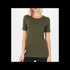 New Boutique Olive Short Sleeve Cozy T-Shirt Khaki Crew Neck T-shirt, Everyday Green Crew Neck Short Sleeve Top, Green Crew Neck Short Sleeve Top For Everyday, Green Crew Neck Short Sleeve Top, Everyday Khaki Crew Neck Top, Green Everyday Plain Tops, Trendy Everyday Khaki Tops, Everyday Plain Green Tops, Trendy Khaki Tops For Everyday