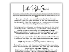 a poem written in black and white with the words left right game on it's page