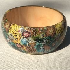 New Wooden Flower Bangle. Made From Banana Bark Wood. Awesome Flower Design In Rich Natural Colors Banana Bark, Wooden Bangle Bracelet, Wooden Bangle, Wood Bracelet, Wooden Flowers, Natural Colors, Secret Santa, Flower Design, Bangle Bracelet