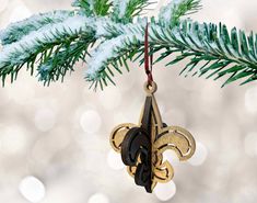 a christmas ornament hanging from a tree