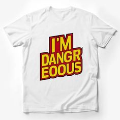 Bold Comic Style Dangerous Slogan T-Shirt, Unisex Red Yellow Graphic Tee, Trendy Statement Casual Wear Male T-Shirt Custom graphic T-Shirt.Customize your color Red Cotton T-shirt For Fan Conventions, Red Graphic Print T-shirt For Fan Conventions, Superhero Cotton T-shirt With Graphic Print, Pop Culture Slogan T-shirt, Superhero Short Sleeve T-shirt With Letter Print, Superhero Letter Print T-shirt, Superhero Fan Merchandise Cotton T-shirt, Red Pre-shrunk T-shirt For Fan Conventions, Superhero White Cotton T-shirt