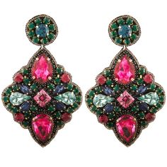 Colors: Pink, Emerald, And Navy Crystal Earrings Measure 3-¼" Long X 2" Wide And Are Backed In Leather With Sterling Silver Postbacks. Medallion-Shaped Statement Makers Are Made Of Round Rhinestones, Glass Teardrops, Diamond-Shaped, And Square Glass Gems. Backed In Leather With Sterling Silver Earrings Posts. With Colors To Suit Any Season, You’ll Be Sure To Sparkle And Shine No Matter The Occasion! These Earrings Are In Excellent Condition And Come From A Smoke And Pet-Free Home. Elegant Multicolor Jeweled Crystal Earrings, Elegant Multicolor Earrings For Evening, Elegant Multicolor Jeweled Chandelier Earrings, Handmade Elegant Multicolor Crystal Earrings, Elegant Multicolor Handmade Crystal Earrings, Handmade Multicolor Crystal Elegant Earrings, Handmade Multicolor Elegant Crystal Earrings, Handmade Multicolor Earrings For Evening, Handmade Multicolor Crystal Earrings