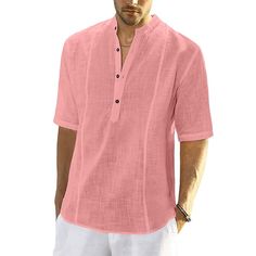 Buy 2 Get Extra 10% OFF Buy 4 Get Extra 15% OFF & FREE SHIPPING Refresh Your Look And Stay In Fashion! Linen Button closure 🌴Material: Skin-friendly Fabric from high-quality natural linen. Breathable fabric, feels very comfortable and soft. This short sleeve shirt is nicely stitched and detailed. 🌴Occasion: Suitable for any occasion in Summer spring and early fall. Great to wear for working in office, business, meeting with friends, party, vacation, travel, indoor and outdoor activities, picnic, school work, wedding, dating and other casual occasions. And it is also a good gift for your friends, boyfriend, lover, father or yourself. 🌴Feature: Simple and classic style, short sleeve shirts, regular fit, stylish design creates smart look. Comfortable and generous. Easy to pair with pan Beach Linen Shirt With Buttons, Casual Summer Ramie Shirt, Casual Short Sleeve Ramie Tops, Solid Linen Tops For Vacation, Linen Vacation Tops With Placket, Solid Linen V-neck Shirt, Linen V-neck Shirt, Linen V-neck Shirt With Buttons, Working In Office