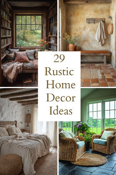 rustic home decor ideas are featured in this collage