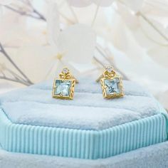 ✦ Embrace your love for geometric shapes with the S925 Square Shape Natural Aquamarine CZ Stud Earrings, which feature a stylish and modern design. The clear blue hue of the natural aquamarine stones is perfectly complemented by the sparkling cubic zirconia stones, creating a stunning contrast that is both eye-catching and elegant. The square shape of the earrings adds a touch of geometric sophistication to any outfit, making them the perfect accessory for the modern woman. The high-quality cons Stud Design, Square Stud Earrings, Elegant Gothic, Basic Jewelry, Nose Rings Hoop, Crystal Hoop Earrings, Square Earrings Studs, Square Stud, Aquamarine Stone