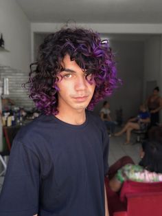 Men With Purple Hair, Hair Color Ideas For Men, Curly Asian Hair, Highlights For Men, Dyed Hair Men, Dark Purple Hair, Men Haircut Curly Hair, Mens Hair Colour