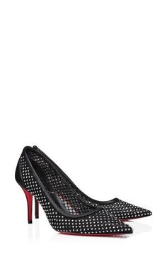 Sparkling crystals illuminate the mesh upper of this pointy-toe pump grounded by that iconic Louboutin-red lacquered sole. 3 1/4" (83mm) heel Wipe with a soft, dry cloth and store in a dust bag Please note the red lacquer on soles will wear off as a result of normal use. To minimize the effect, avoid wearing in wet weather or on abrasive surfaces Textile and leather upper and lining/leather sole Made in Italy Designer Shoes Red Louboutin, Red Lacquer, Wet Weather, Sparkling Crystal, Black Crystals, Pump Shoes, Women's Pumps, Shoe Collection, Designer Shoes