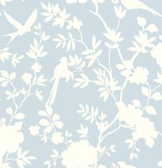 a wallpaper with white flowers and birds on grey background in the style of japanese painting