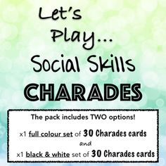 an advertisement with the words let's play social skills charadess on it