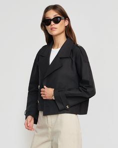 A fashion-forward take on the classic trench — Luca features a cropped, double breasted silhouette that adds a chic touch to any outfit. We love to throw this jacket over an easy tee and trousers for a day out on the town. See below for our general Size Guide and available measurements Made of 100% cotton Machine wash cold and lay flat to dry Trendy Black Outerwear With Double-breasted Button, Trendy Black Double-breasted Outerwear, Fall Cropped Jacket With Double Button For Work, Fall Workwear Cropped Jacket With Double Button Closure, Double-breasted Cropped Jacket With Double Button For Work, Trendy Cropped Jacket With Double Button For Work, Oversized Casual Cropped Jacket For Work, Spring Casual Cropped Jacket With Double Button Closure, Chic Relaxed Fit Blazer For Fall