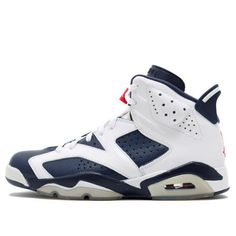 The Air Jordan 6 Retro "Olympics" was first worn by NBA stars Ray Allen and Vin Baker of Team USA as they won gold in Sydney at the 2000 Olympic games. A must-have for any Nike Air Jordan fan, these sneakers were originally released to the public in September of 2000 and retroed in 2012 to commemorate the London Olympic Games. The 2012 Air Jordan 6 Retro "Olympic" sneakers differ slightly from the 2000 release with its navy midsole (instead of white) but it retains the icy blue translucent outso Nike Air Jordan 6 Retro, Ray Allen, Air Jordan 6 Retro, Nike Air Jordan 6, Retro Basketball Shoes, Jordan 6 Retro, Japanese Store, Nba Stars, Air Jordan 6