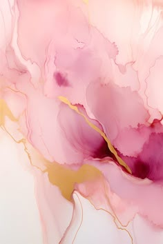 an abstract painting with pink and gold colors