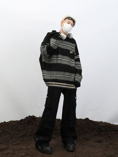 This Striped Mohair Blend Sweater is a '90s-inspired piece. Made of a mohair blend, it's cozy and comfortable yet edgy with its striped pattern, perfect for achieving a grunge look. Model is 5'9 wearing L Alt Streetwear, Eboy Aesthetic, Aesthetic Skater, Gold G, 90's Grunge, Grunge Look, Zip Cardigan, Sweat Hoodie, 90s Inspired