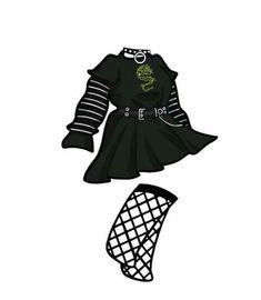 an illustration of a black outfit with fish net on the bottom, and a white background