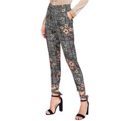 These darling ankle pants are sure to be a new fave in your wardrobe. Featuring a lovely houndstooth floral pattern, a flat front with front pockets and an ankle straps. These pants pair perfectly with a bodysuit, top or sweater, so be sure to visit our other collections to complete your fabulous look. Made with a polyester blend for comfort and style. Stylish Pants Women, Plaid Pants Women, Flower Pants, Simply Dress, Print Pants, Pencil Pants, Pant Style, Ankle Length Pants, Plaid Pants