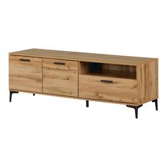 a wooden entertainment center with two drawers